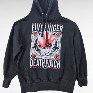 Five Finger Death Punch Hoodie Mens M Black Graphic Band Pullover Sweatshirt